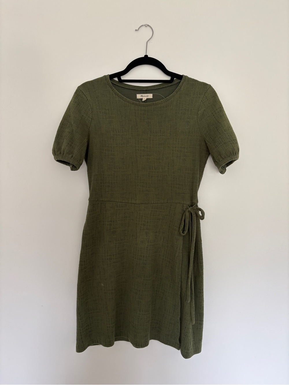 Madewell Olive Green Short Sleeve Wrap-Tie Mini Dress